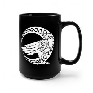 White Celtic Raven Moon 15oz Black Mug