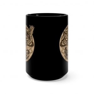 Gold Yggdrasil Ravens 15oz Black Mug