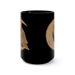 Gold Celtic Owl Moon 15oz Black Mug