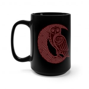 Maroon Celtic Owl Moon 15oz Black Mug