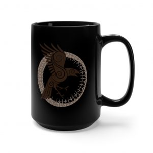 Brown Raven Of Odin 15oz Black Mug