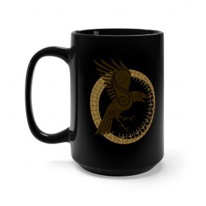 Gold Raven Of Odin 15oz Black Mug
