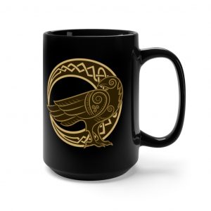 Gold Celtic Raven Moon 15oz Black Mug