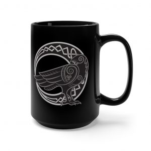 Gray Celtic Raven Moon 15oz Black Mug
