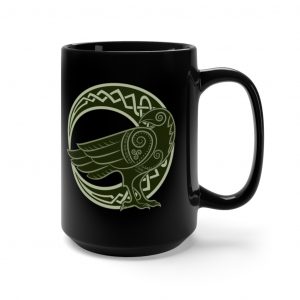 Green Celtic Raven Moon 15oz Black Mug