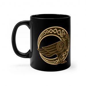 Gold Celtic Raven Moon 11oz Black Mug