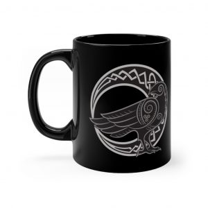 Gray Celtic Raven Moon 11oz Black Mug