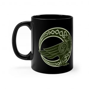 Green Celtic Raven Moon 11oz Black Mug