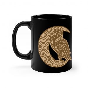 Gold Celtic Owl Moon 11oz Black Mug