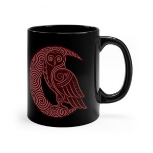Maroon Celtic Owl Moon 11oz Black Mug