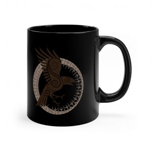 Brown Raven Of Odin 11oz Black Mug