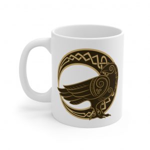 Gold Celtic Raven Moon 11oz White Mug