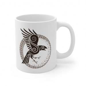 Brown Raven Of Odin 11oz White Mug