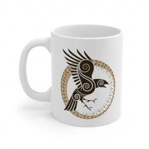 Gold Raven Of Odin 11oz White Mug