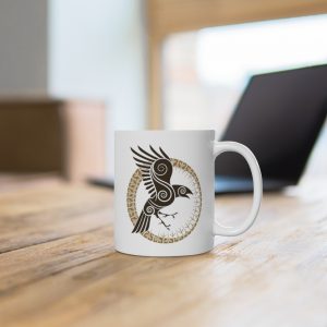Gold Raven Of Odin 11oz White Mug