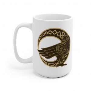Gold Celtic Raven Moon 15oz White Mug