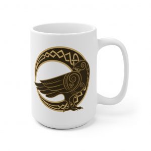 Gold Celtic Raven Moon 15oz White Mug