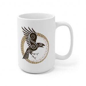 Gold Raven Of Odin 15oz White Mug