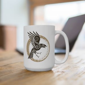 Gold Raven Of Odin 15oz White Mug
