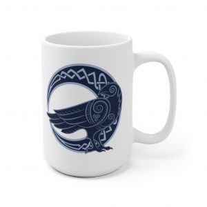 Blue Celtic Raven Moon 15oz White Mug