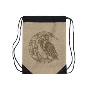 Gold Celtic Owl Moon Drawstring Bag