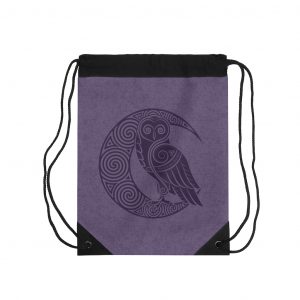 Purple Celtic Owl Moon Drawstring Bag