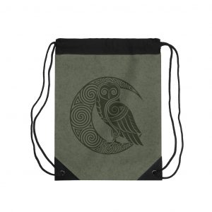 Green Celtic Owl Moon Drawstring Bag