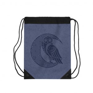 Blue Celtic Owl Moon Drawstring Bag