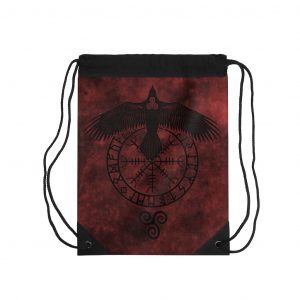 Red Runic Raven Drawstring Bag