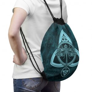Aqua Celtic Dragonfly Drawstring Bag