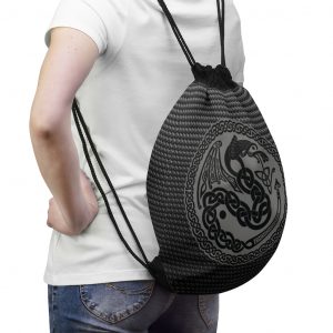 Gray Celtic Dragon Drawstring Bag