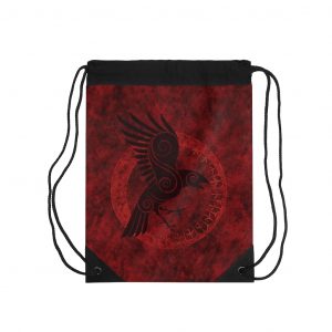 Red Raven Of Odin Drawstring Bag