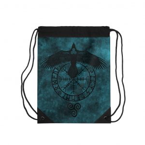 Aqua Runic Raven Drawstring Bag