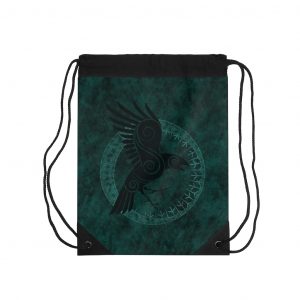Teal Raven Of Odin Drawstring Bag