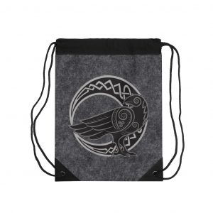 Gray Celtic Raven Moon Drawstring Bag