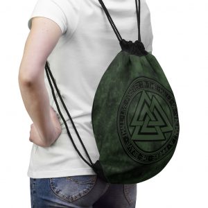 Green Valknut Drawstring Bag