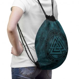 Aqua Valknut Drawstring Bag