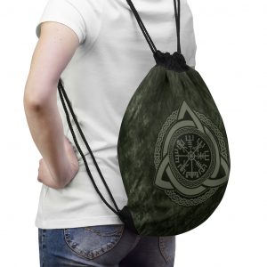 Green Celtic Vegvisir Drawstring Bag