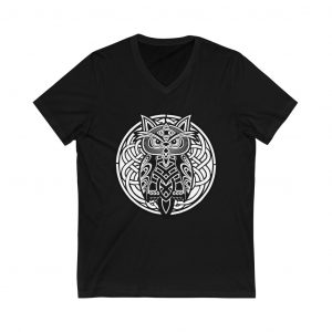 Black & White Celtic Knot Owl Unisex V-Neck Tee
