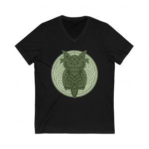 Green Celtic Knot Owl Unisex V-Neck Tee