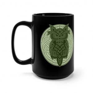 Green Celtic Knot Owl 15oz Black Mug