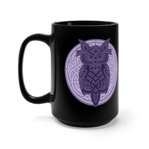 Purple Celtic Knot Owl 15oz Black Mug