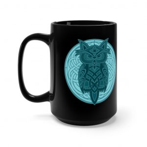 Teal Celtic Knot Owl 15oz Black Mug