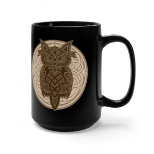 Brown Celtic Knot Owl 15oz Black Mug