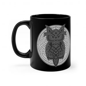 Gray Celtic Knot Owl 11oz Black Mug