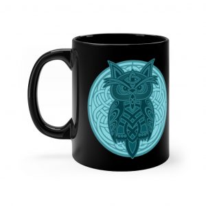 Teal Celtic Knot Owl 11oz Black Mug