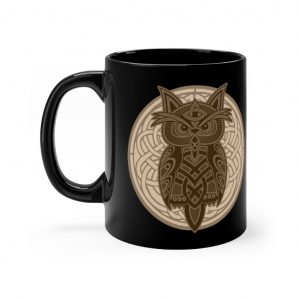 Brown Celtic Knot Owl 11oz Black Mug