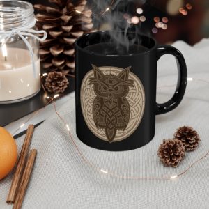 Brown Celtic Knot Owl 11oz Black Mug