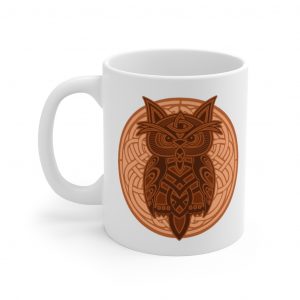 Copper Celtic Knot Owl 11oz White Mug