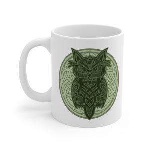 Green Celtic Knot Owl 11oz White Mug